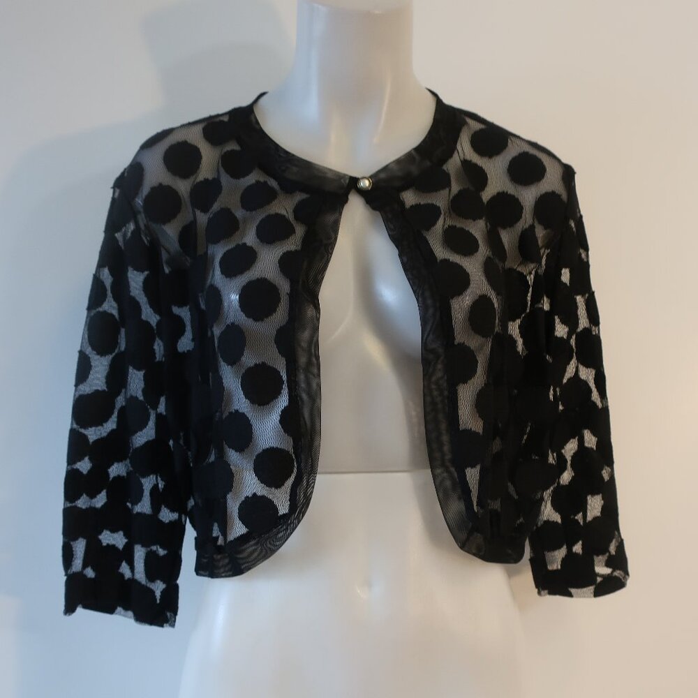Womens Dorin Frankfurt Studio Black Circle Dot Mesh Cropped Cardigan 2
